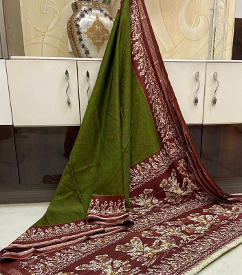 AJS Printed Hand Batik Art Silk Saree(Green)