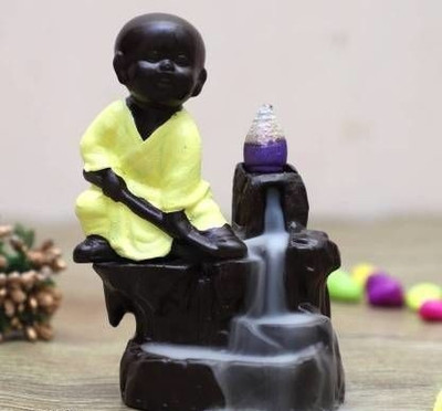 NRSON Handicraft Set of 1 Useful Meditating Monk Buddha Smoke backflow incense burner WSmoke backflow incense cone inB|buddha idols(brown) Decorative Showpiece  -  15 cm(Polyresin, Multicolor)