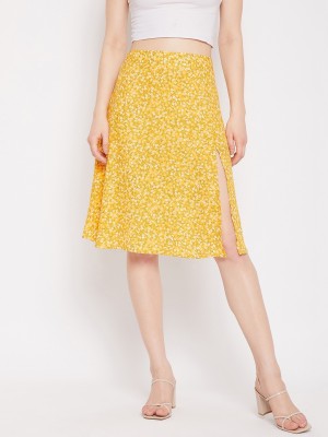 Berrylush Floral Print Women Pencil Yellow Skirt