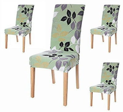 HOUSE OF QUIRK Polyester 1 Seater Chair Floral Cover(Pack of 4 Green)