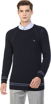 LOUIS PHILIPPE Solid V Neck Casual Men Blue Sweater