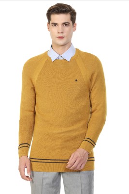 LOUIS PHILIPPE Solid Round Neck Casual Men Yellow Sweater