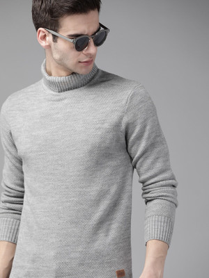 Roadster Self Design Turtle Neck Casual Men Grey Sweater
