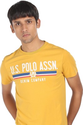 U.S. POLO ASSN. Printed Men Round Neck Yellow T-Shirt