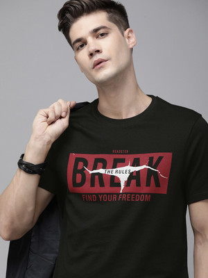 Roadster Printed Men Round Neck Black T-Shirt