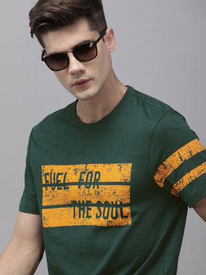 Roadster Printed Men Round Neck Green T-Shirt
