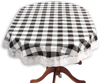 The Furnishing Tree Printed 12 Seater Table Cover(Gingham Pattern Black & White, PVC)