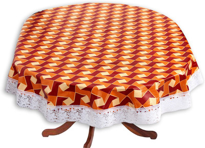 The Furnishing Tree Printed 12 Seater Table Cover(Frieze Pattern Orange, PVC)