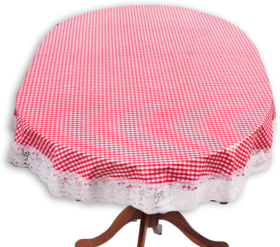 The Furnishing Tree Checkered 12 Seater Table Cover(Pin Check Pattern Pink, PVC)