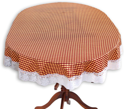 The Furnishing Tree Checkered 12 Seater Table Cover(Pin Check Pattern Brown, PVC)