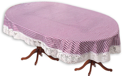 The Furnishing Tree Checkered 12 Seater Table Cover(Pin Check Pattern Voilet, PVC)