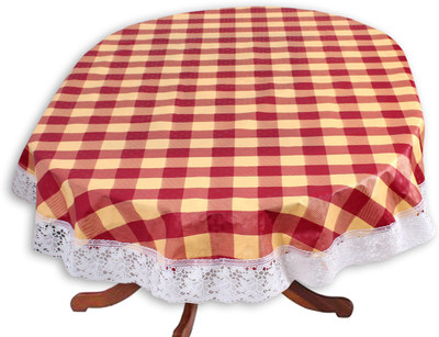 The Furnishing Tree Checkered 12 Seater Table Cover(Plaid Pattern Mehroon, PVC)