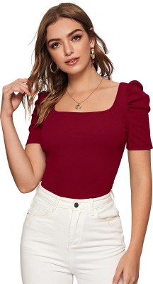 ILLI LONDON Casual Solid Women Maroon Top