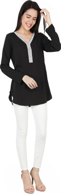 TSM Casual Solid Women Black Top