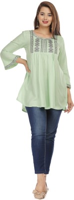 JC4U Casual Embroidered Women Green Top