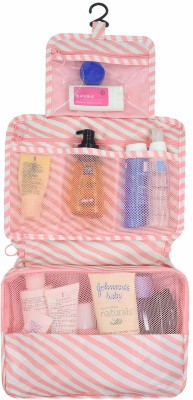 HOUSE OF QUIRK Hanging Travel Toiletry Bag Organizer for Women and Girls (Pink Stripes) Travel Toiletry Kit(Pink)