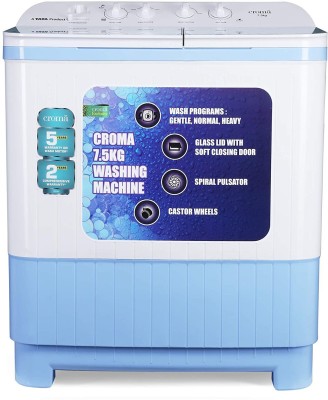 Croma 7.5 kg Semi Automatic Top Load White, Blue(CRAW2223)   Washing Machine  (Croma)