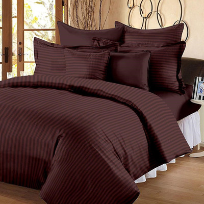 HELGA 210 TC Satin Double Striped Flat Bedsheet(Pack of 1, Broun)