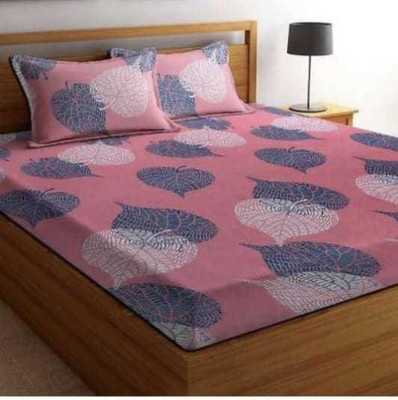 DEVZONE 140 TC Cotton Double Floral Flat Bedsheet(Pack of 1, Pink)