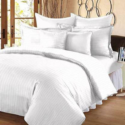 HELGA 210 TC Satin Double Striped Flat Bedsheet(Pack of 1, White)