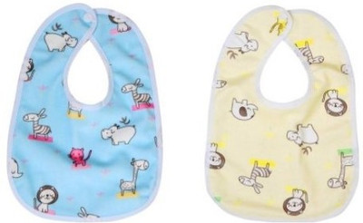 MOMSCAPE Baby Button Bibs Apron for Feeding and Drooling Cute Animated Print with Tich Button Double Layered Waterproof (Pack of 2)(Multicolor)