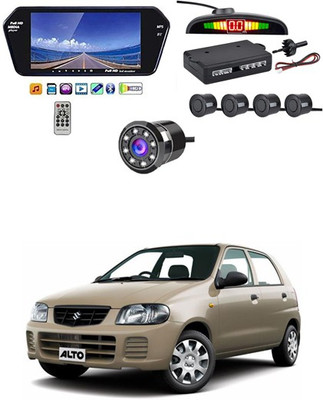 RKPSP 7 Inch 16:9 TFT LED Car Rearview Monitor Mirror with Touch Button With Black Parking Sensor & Camera For Alto Old Universal For All Models Car Stereo(Single Din)