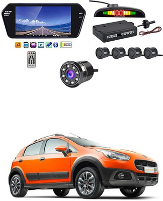 RKPSP 7 Inch 16:9 TFT LED Car Rearview Monitor Mirror with Touch Button With Black Parking Sensor & Camera For Avventure Universal For All Models Car Stereo(Single Din)