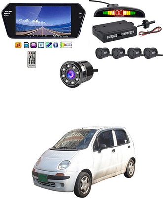 RKPSP 7 Inch 16:9 TFT LED Car Rearview Monitor Mirror with Touch Button With Black Parking Sensor & Camera For Matiz Universal For All Models Car Stereo(Single Din)