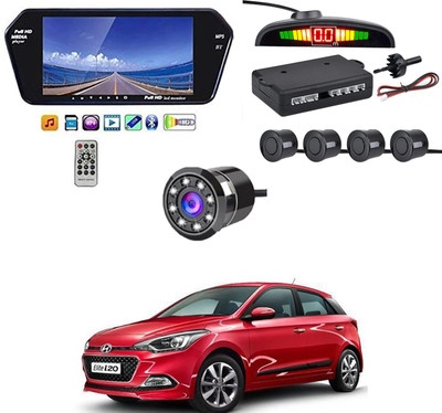 RKPSP 7 Inch 16:9 TFT LED Car Rearview Monitor Mirror with Touch Button With Black Parking Sensor & Camera For I20 Elite Universal For All Models Car Stereo(Single Din)