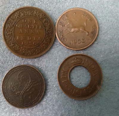jaya collection Set of 4 Indian old coins for the beginner.Mix Years Medieval, Modern Coin Collection(4 Coins)