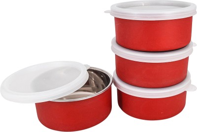 Zaib Steel Fridge Container  - 300 ml(Pack of 4, Red)