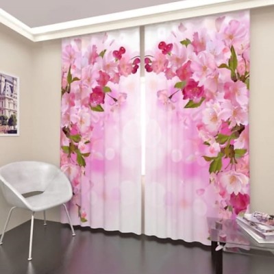 V21 214 cm (7 ft) Polyester Room Darkening Door Curtain (Pack Of 2)(Floral, Light Pink)
