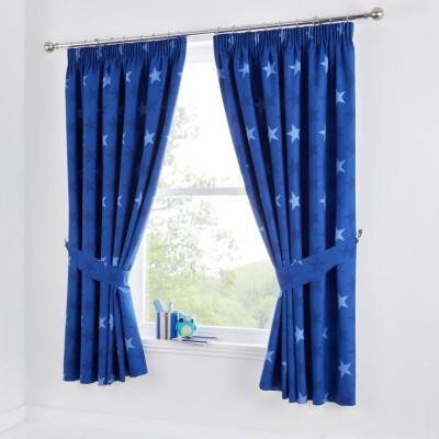 S22 214 cm (7 ft) Polyester Room Darkening Door Curtain (Pack Of 2)(Floral, Royal Blue)