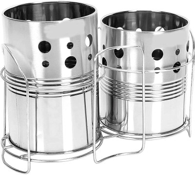zero to infinity store Zero To Infinity Stainless Steel Spoon Holder & Stand Set of 2| Cutlery Holder with Stand Set of 2 (Multipurpose) Disposable Stainless Steel, Steel Cutlery Set(Pack of 2)