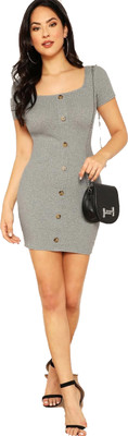 ANBICH Women Bodycon Grey Above Knee/Mid Thigh Length Dress