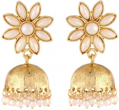 the jewelbox Pearl Flower Jhumki Copper Jhumki Earring