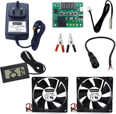 shockley Combo of XH-W1209 50~100 digital temperature controller thermostat with 2 fan + 12v 2amp adapter + alligator clip + DC Female Jack + Thermometer TPM-10 Temperature Sensor and Controller Electronic Hobby Kit