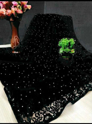 DHARMEE Self Design Bollywood Net, Brasso Saree(Black)