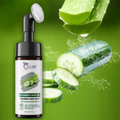 tillari Brightening Cucumber And Aloevera Foaming  with Built-In Face Brush Help for Cleanse Gentle ,Improve Skin Visibly(for Women and Men),150 ml Face Wash(150 ml)