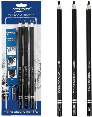 Like it Artist Charcoal Pencils Set – 3 Pieces Soft Medium and Hard Drawing Pencils for Sketching, Shading, (1 Sharpener Include) Pencil(Pack of 3)