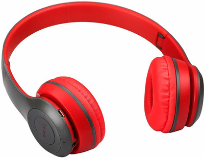 G2L Wireless Headphone with BTv5.0 with clear and deep bass sound quality. Bluetooth & Wired(Red, On the Ear)