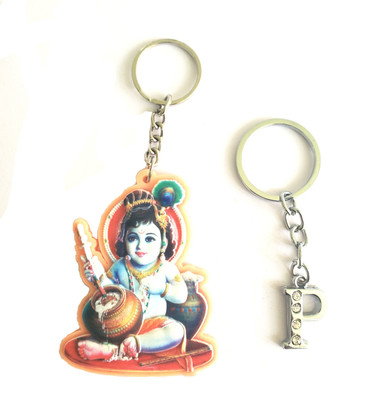 ShopTalk alphabet letter P With High Quality rubber Bal Krishna Key Chain