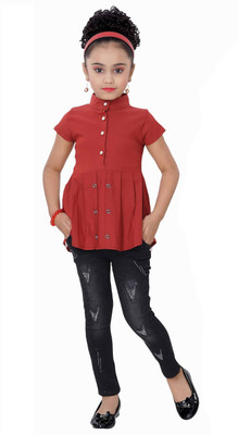 Arshia Fashions Girls Party(Festive) Top Jeans(Red)