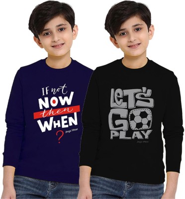 Jingo Boys Printed Cotton Blend Regular T Shirt(Black, Pack of 2)