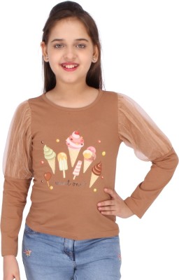 Cutecumber Girls Casual Polyester Top(Brown, Pack of 1)