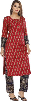 Dhagdhi Textile Women Printed Straight Kurta(Maroon)
