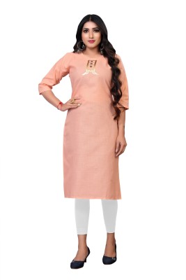 KASHTBHANJAN ENTERPRISE Women Printed Straight Kurta(Orange)