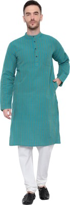 Latest Chikan Men Striped Straight Kurta(Green)