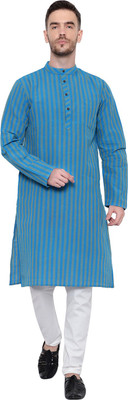 Latest Chikan Men Striped Straight Kurta(Light Blue)