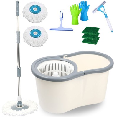 V-MOP Premium White Classic Spin Bucket Mop - 360 Degree Self Spin Magic Floor Cleaning Mop Set, Mop, Cleaning Wipe, Bucket, Dustbin, Mop-M41 Wet & Dry Mop(Multicolor)